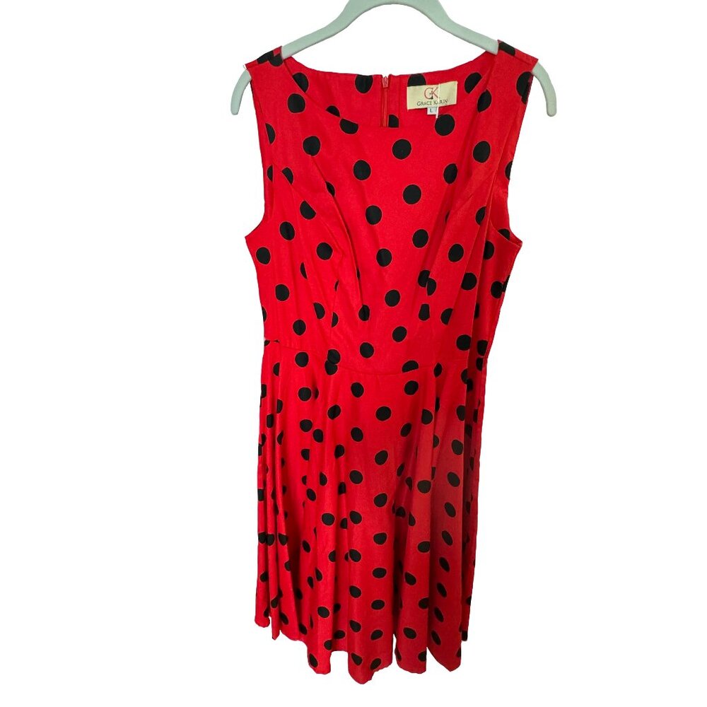 Grace Karin Sleeveless Red Polka Dot Dress Size L NWT